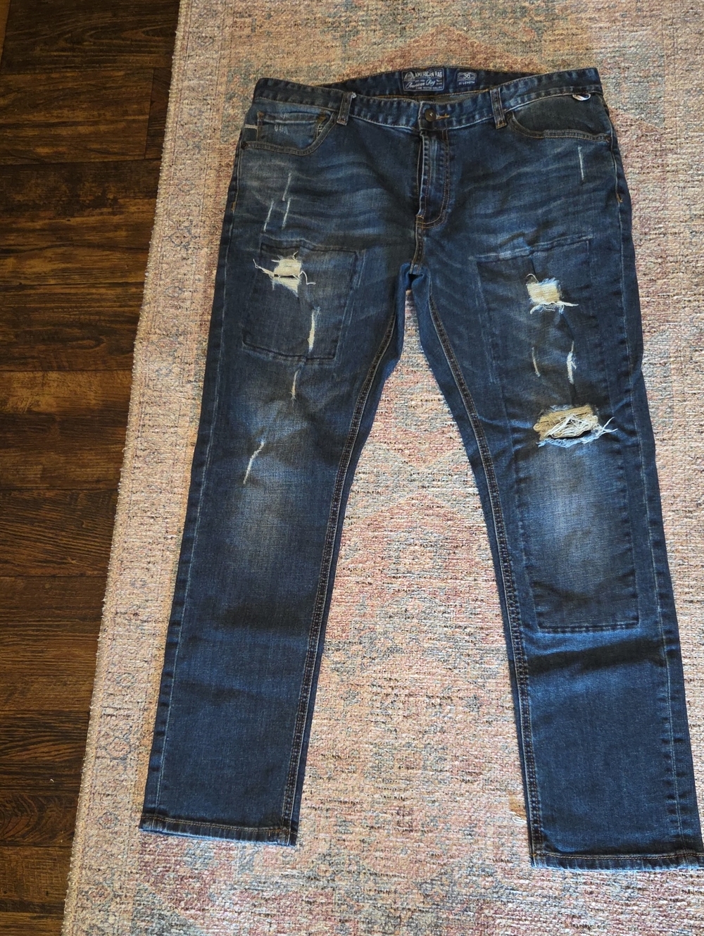 American Rag Men's Distressed Dark Blue Slim Straight Jeans